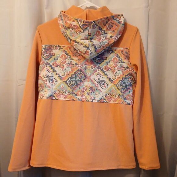 New Contrast Hoodie Sweatshirt women S Peach Blue Southwestern Print 1/2 Zip up - Picture 5 of 10